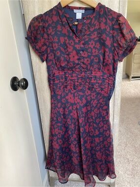 dELiA*s Navy and Red Floral Pintuck Short Sleeve Dress